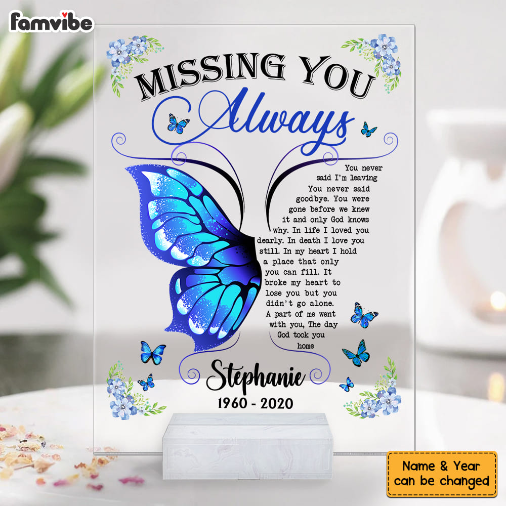 Personalized Memorial Gift Missing You Always Butterfly Acrylic Plaque 26718 Primary Mockup