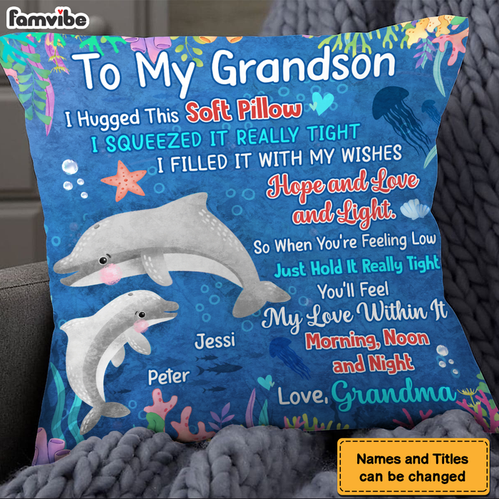 Personalized Gift for Grandson Cute Dolphins Pillow 26719 1