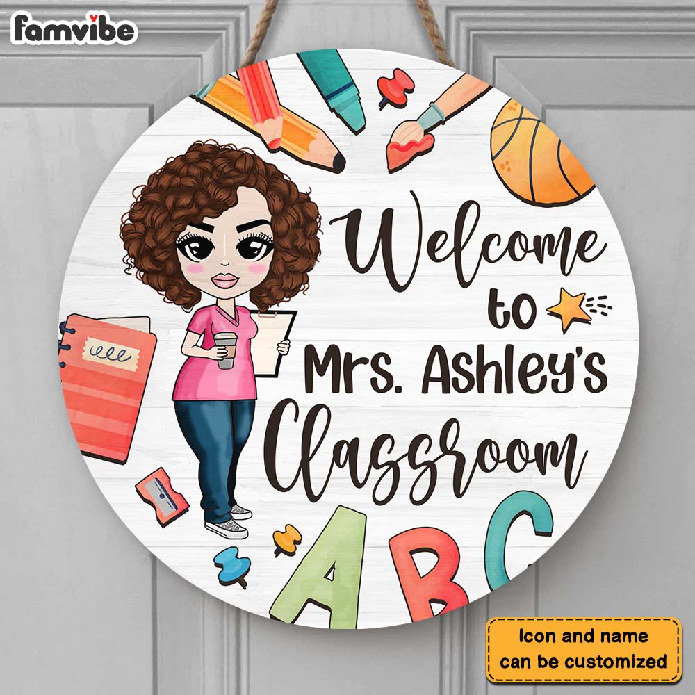 Personalized Gift For Teacher Classroom Round Wood Sign 26733 Primary Mockup