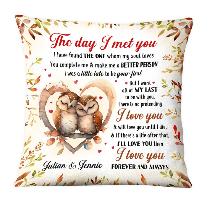 Personalized Gift For Couple Owl Couple The Day I Met You Pillow 26750 1