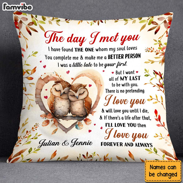 Personalized Gift For Couple Owl Couple The Day I Met You Pillow 26750 1