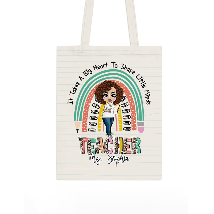 Personalized Back To School Gift For Teacher It Takes A Big Heart To Shape Little Minds Tote Bag 26788 1