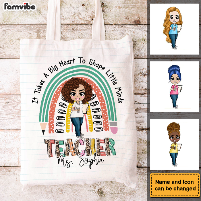 Personalized Back To School Gift For Teacher It Takes A Big Heart To Shape Little Minds Tote Bag 26788 1