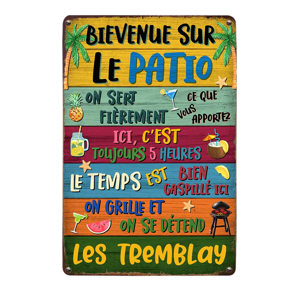 Personalized Gift for Family French Bievenue Sur Le Patio Metal Sign 26215 Mockup 3