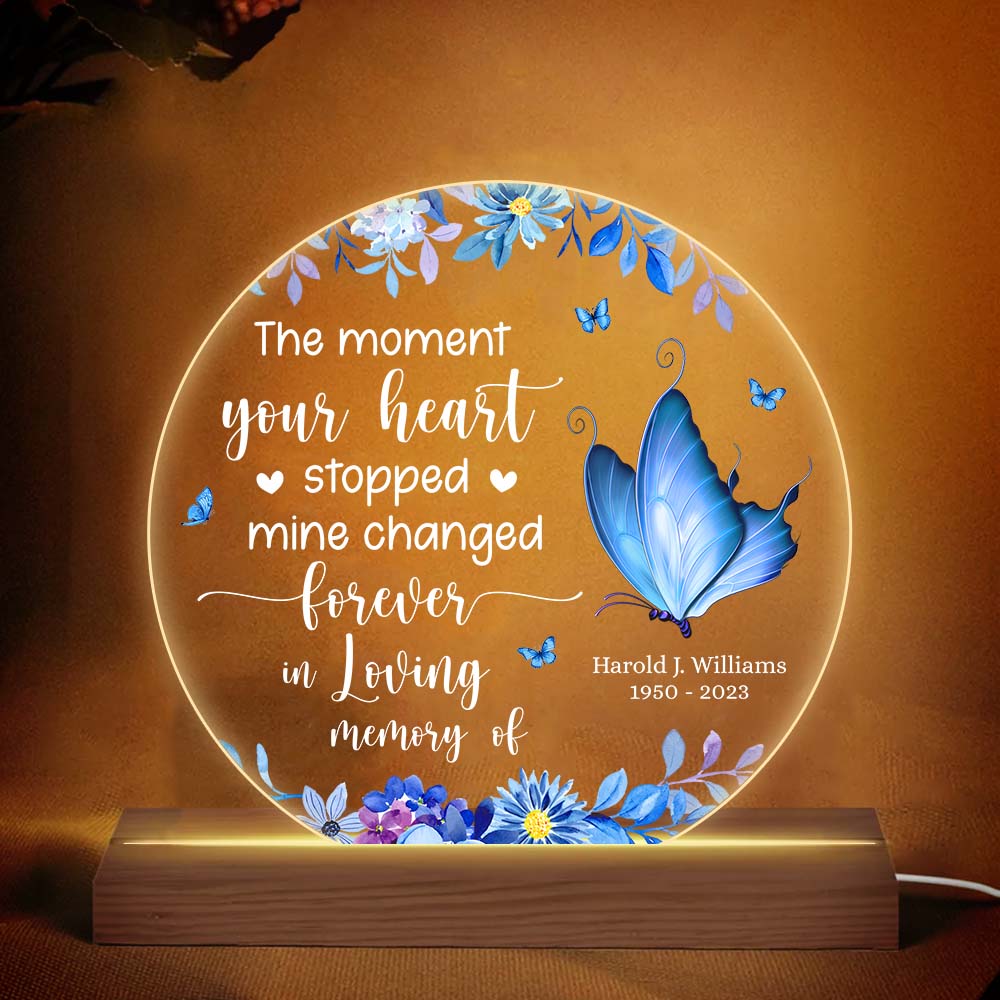 Personalized Memorial Gift The Moment Your Heart Stopped Butterfly Plaque LED Lamp Night Light 26826 Primary Mockup