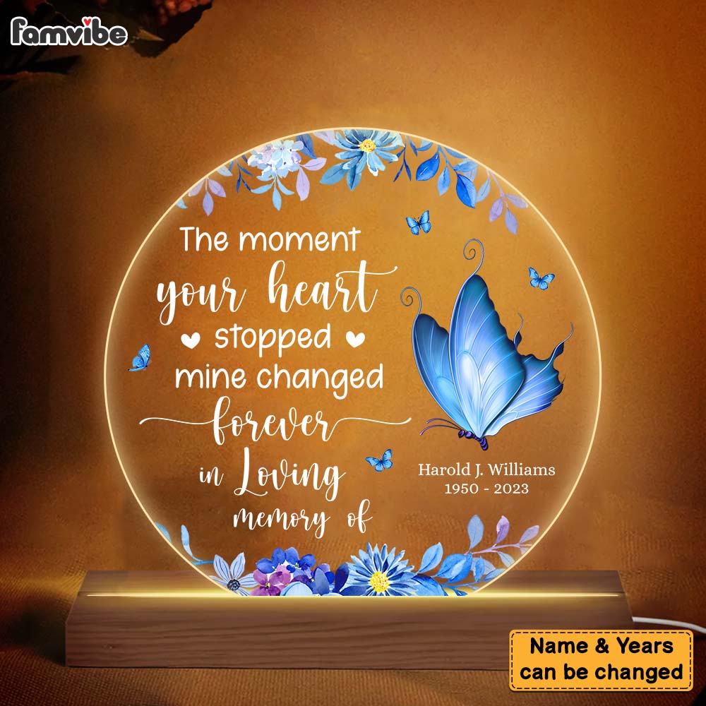Personalized Memorial Gift The Moment Your Heart Stopped Butterfly Plaque LED Lamp Night Light 26826 Primary Mockup