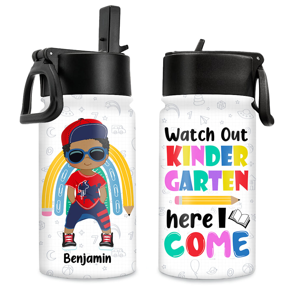 Personalized Gift for Grandkids Watch Out Kindergarten Kids Water Bottle With Straw Lid 26844 Primary Mockup
