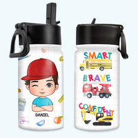 Personalized Gift For Grandson Affirmation I Am Brave Kids Water Bottle With Straw Lid 26853 thumb 1
