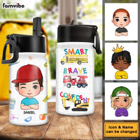 Personalized Gift For Grandson Affirmation I Am Brave Kids Water Bottle With Straw Lid 26853 thumb 1