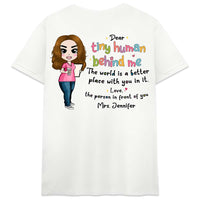 Personalized Gift For Teacher Tiny Human Behind Me Shirt 26855 thumb 1