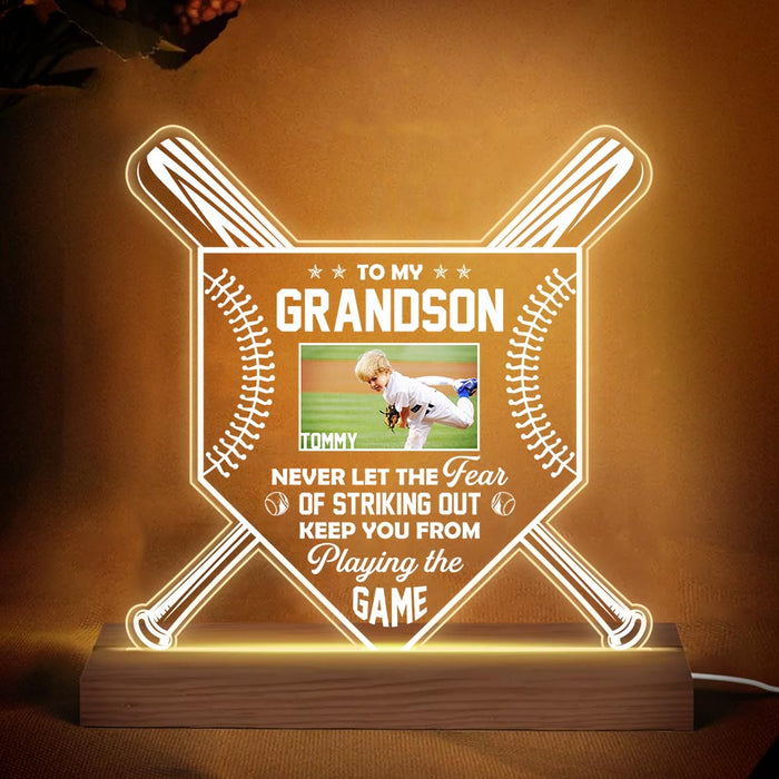 Personalized Gift For Grandson Baseball Playing The Game Photo Plaque LED Lamp Night Light 26857 1