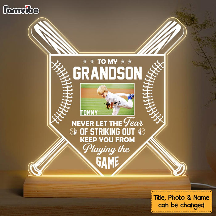 Personalized Gift For Grandson Baseball Playing The Game Photo Plaque LED Lamp Night Light 26857 1
