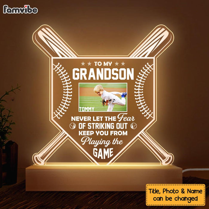 Personalized Gift For Grandson Baseball Playing The Game Photo Plaque LED Lamp Night Light 26857 1