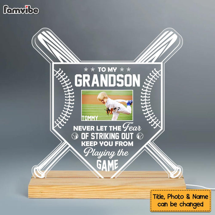 Personalized Gift For Grandson Baseball Playing The Game Photo Plaque LED Lamp Night Light 26857 1