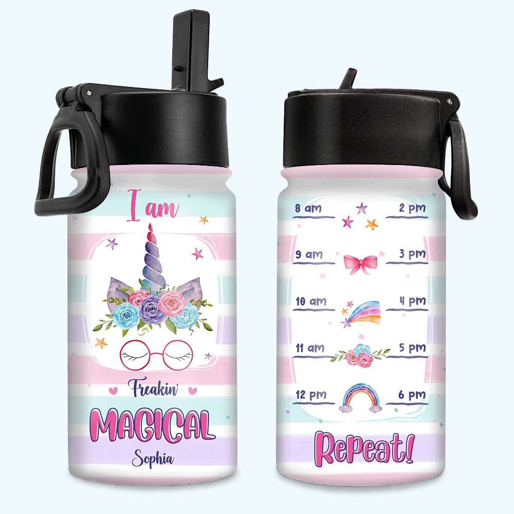 Personalized Gift For Grandkid I Am Freakin Magical Kids Water Bottle With Straw Lid 26865 Primary Mockup