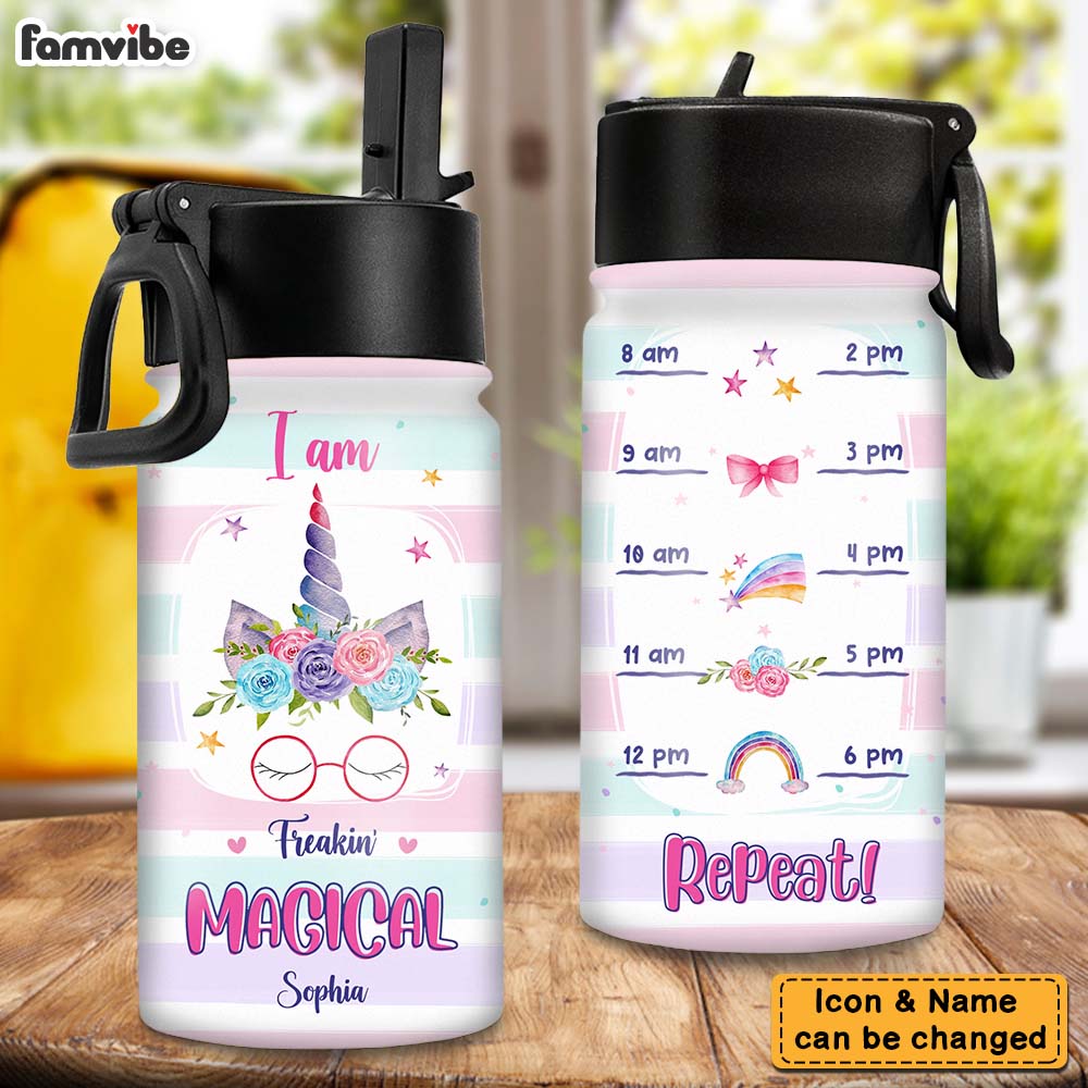 Personalized Gift For Grandkid I Am Freakin Magical Kids Water Bottle With Straw Lid 26865 Primary Mockup