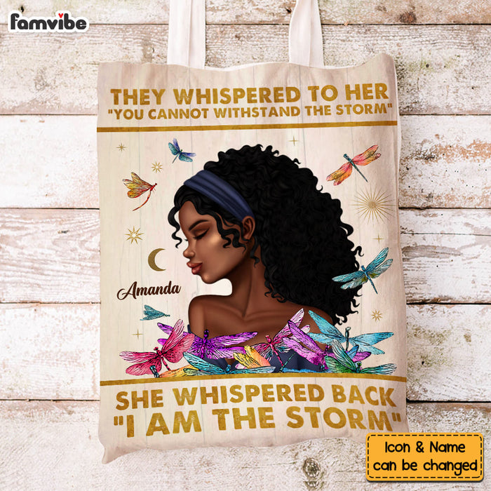 Personalized Inspirational Gift For Daughter Dragonfly She Whispered Back I Am The Storm Tote Bag 26867 1