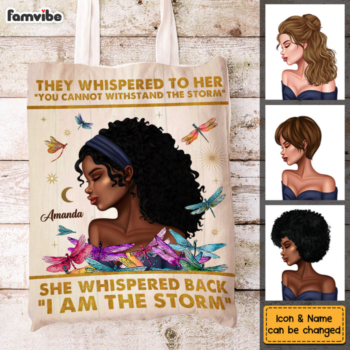 Personalized Inspirational Gift For Daughter Dragonfly She Whispered Back I Am The Storm Tote Bag 26867 1