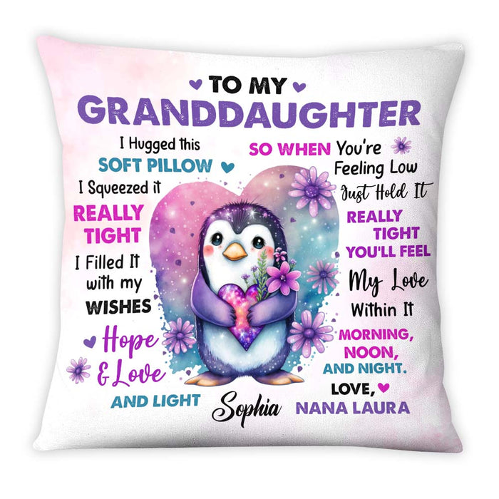 Personalized Gift For Granddaughter Penguin Flowers Hug This Pillow 26928 1