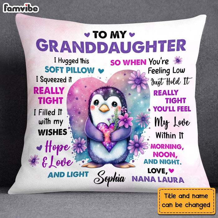 Personalized Gift For Granddaughter Penguin Flowers Hug This Pillow 26928 1