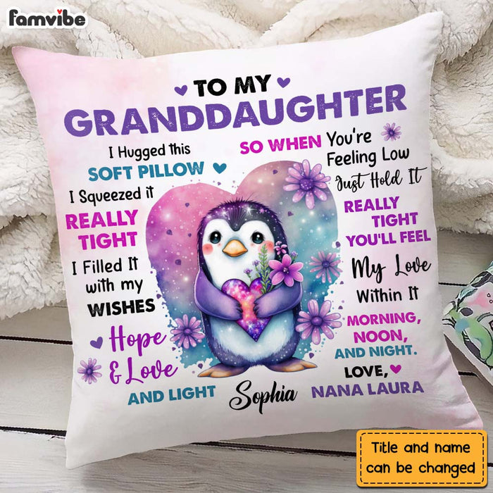 Personalized Gift For Granddaughter Penguin Flowers Hug This Pillow 26928 1