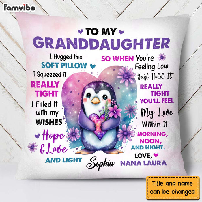 Personalized Gift For Granddaughter Penguin Flowers Hug This Pillow 26928 1