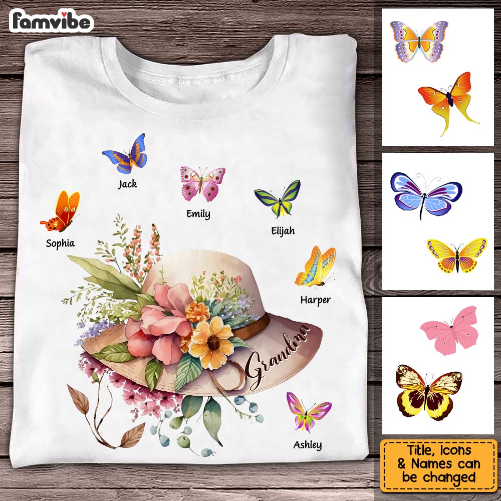 Personalized Gift For Grandma Flowers Butterflies Shirt Hoodie Sweatshirt 26940 Primary Mockup
