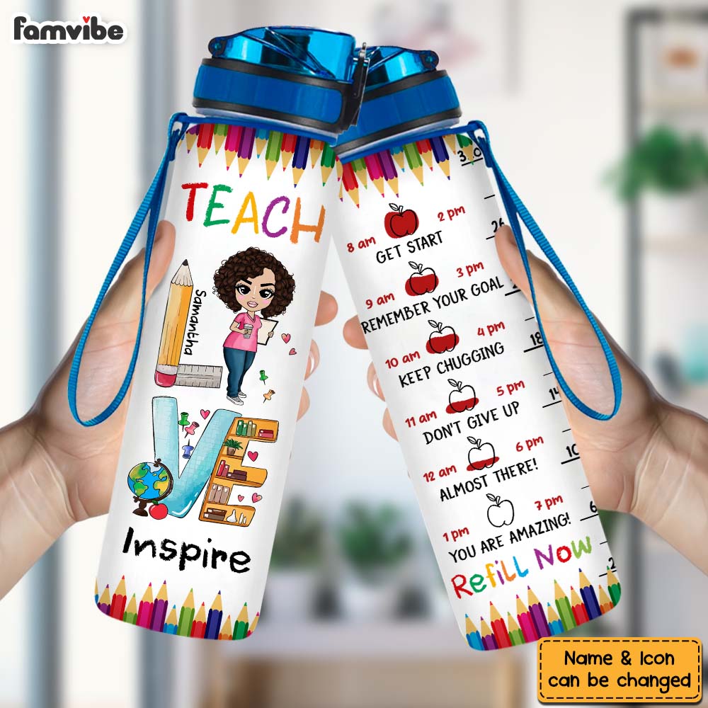 Personalized Back To School Gift For Teacher Teach Love Inspire Tracker Bottle 26954 Primary Mockup