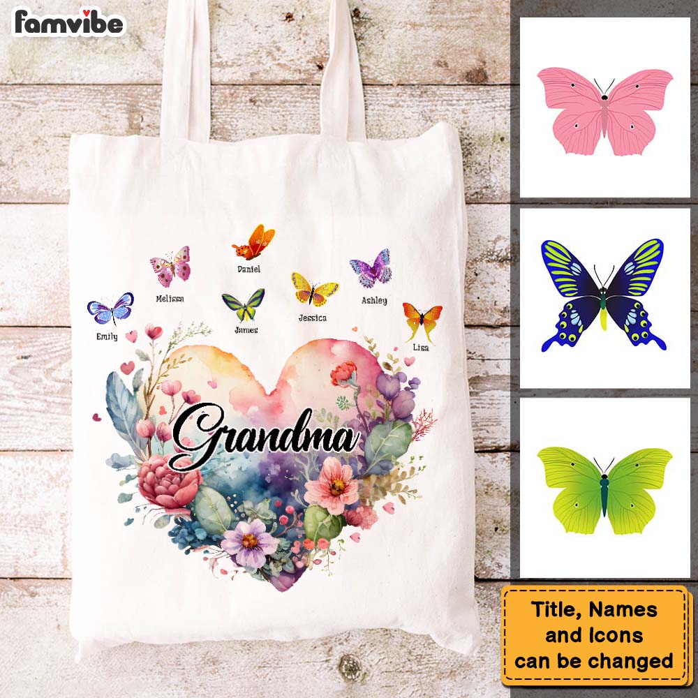 Personalized Gift For Grandma Watercolor Heart Floral Tote Bag 26555 26968 Primary Mockup