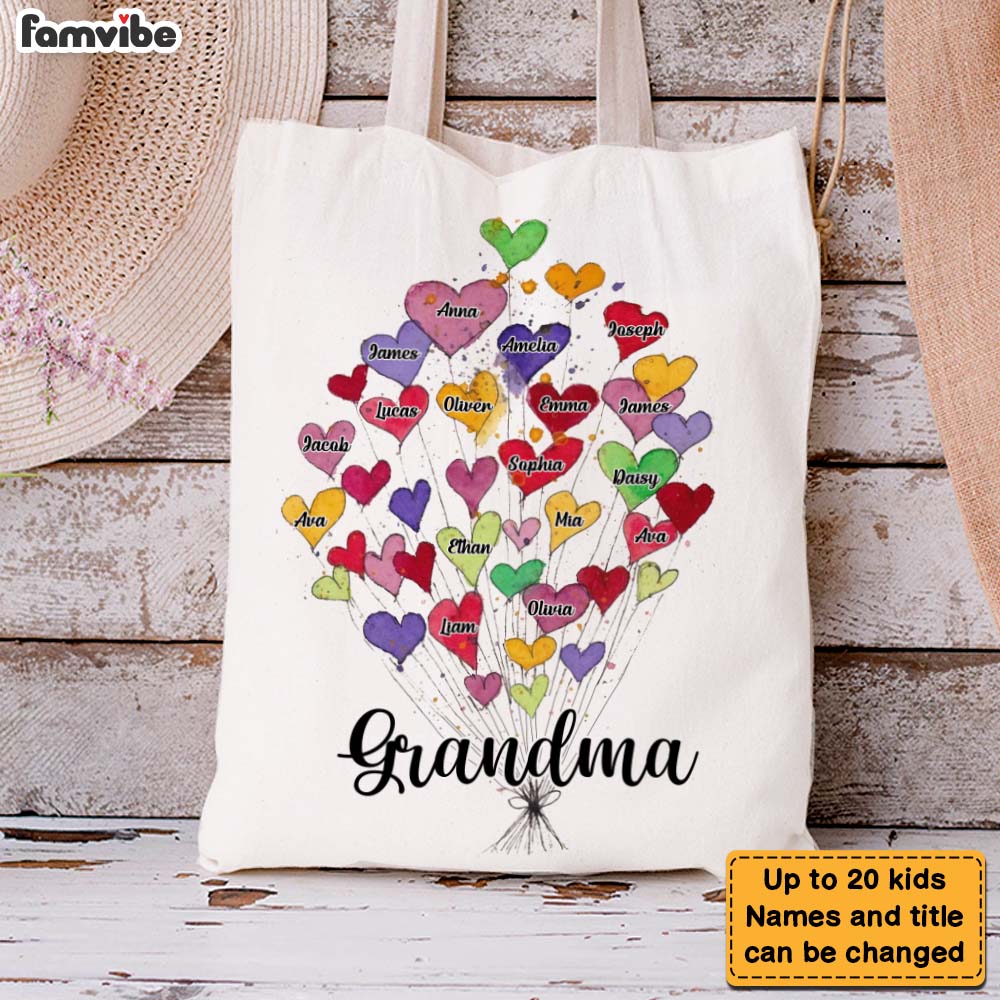 Personalized Gift For Grandma Colorful Heart Tote Bag 26969 Primary Mockup