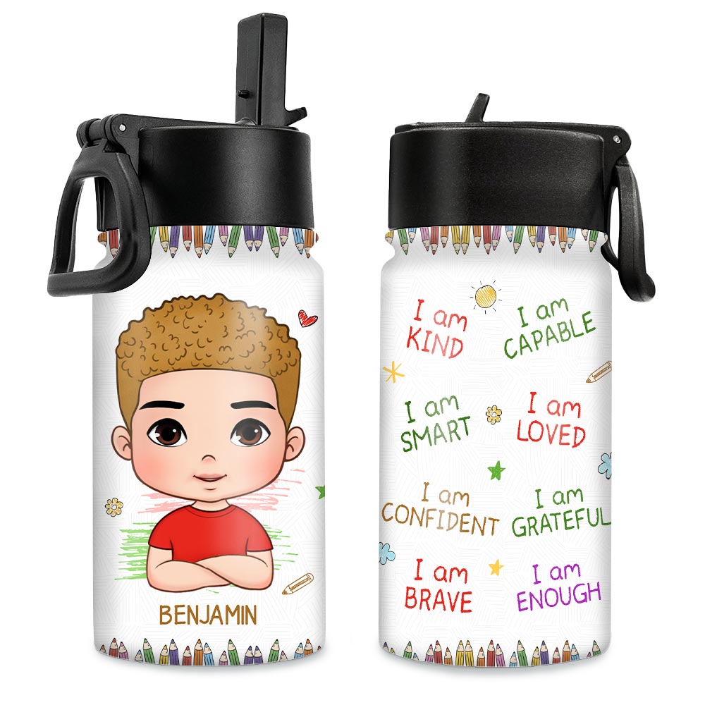 Personalized Gift For Grandson Kid Water Bottle With 'I Am Kind
