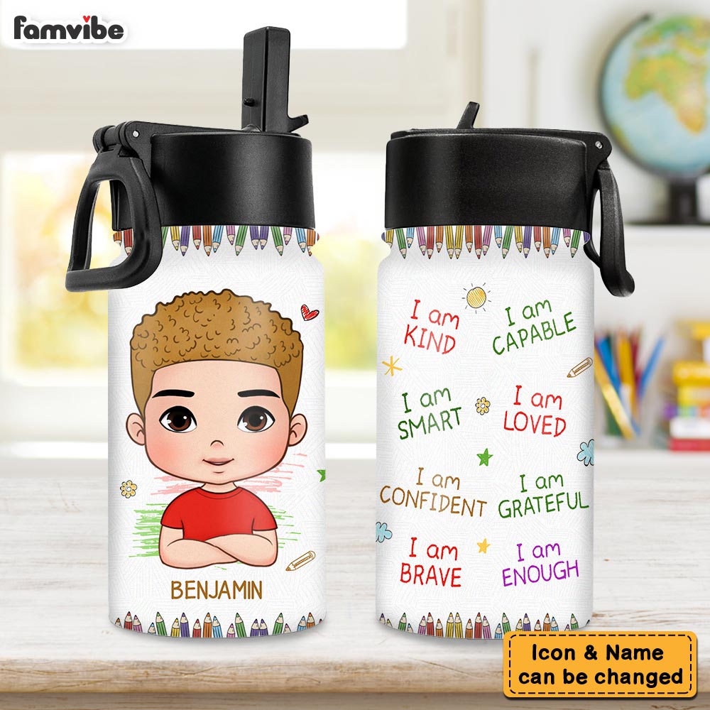 Personalized Gift For Grandson I Am Kind Kids Water Bottle With Straw Lid 23802 26980 Primary Mockup