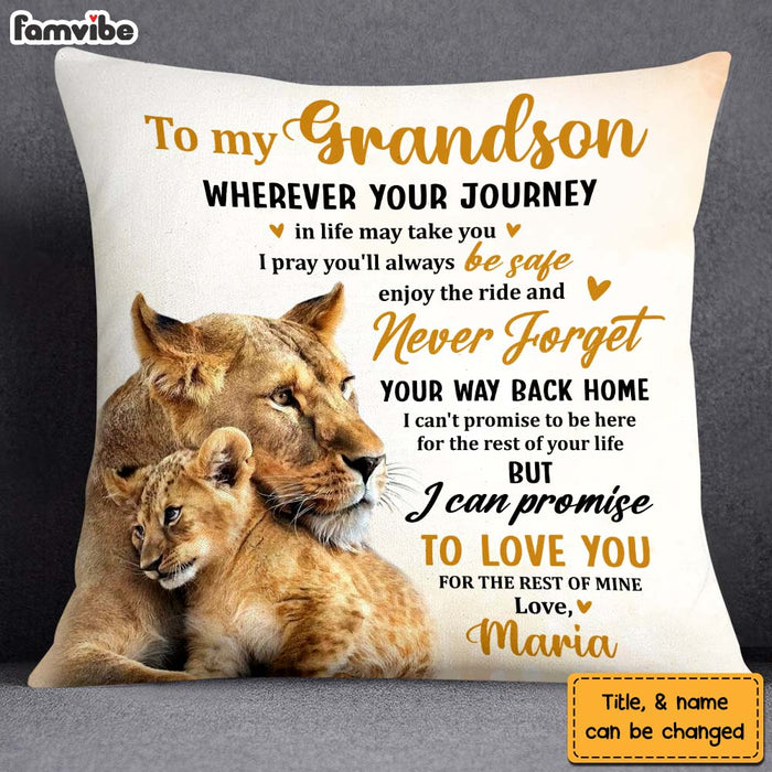 Personalized Gift For Grandson Lion Wherever Your Journey Pillow 26987 1