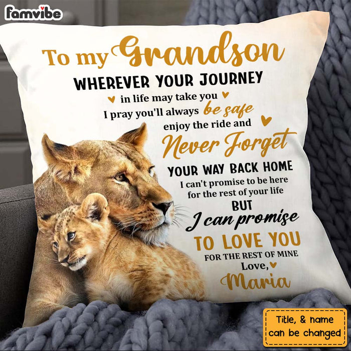Personalized Gift For Grandson Lion Wherever Your Journey Pillow 26987 1