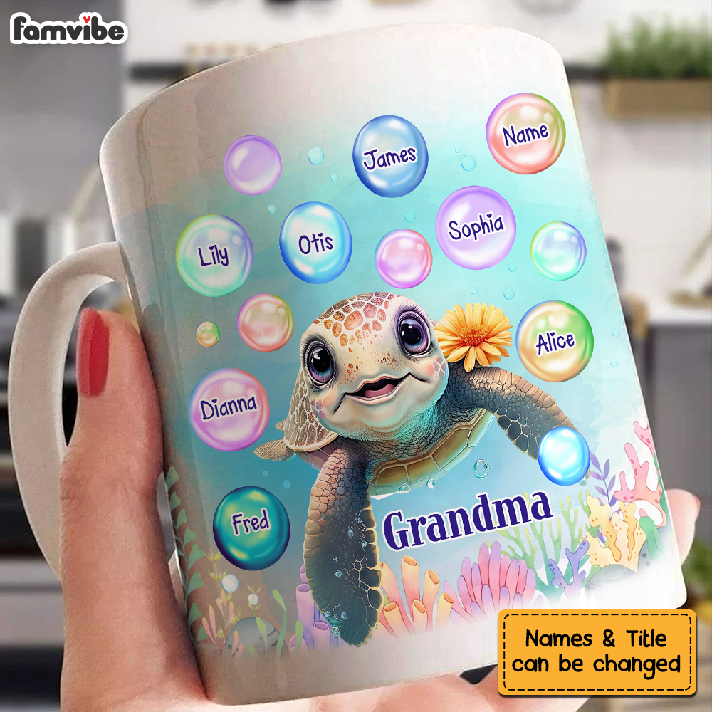 Personalized Gift For Grandma Sea Turtle Bubbles Mug 26994 Primary Mockup