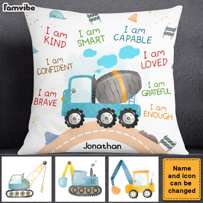 Personalized Gift For Grandson I Am Kind Watercolor Construction Diggers Pillow 27036 1