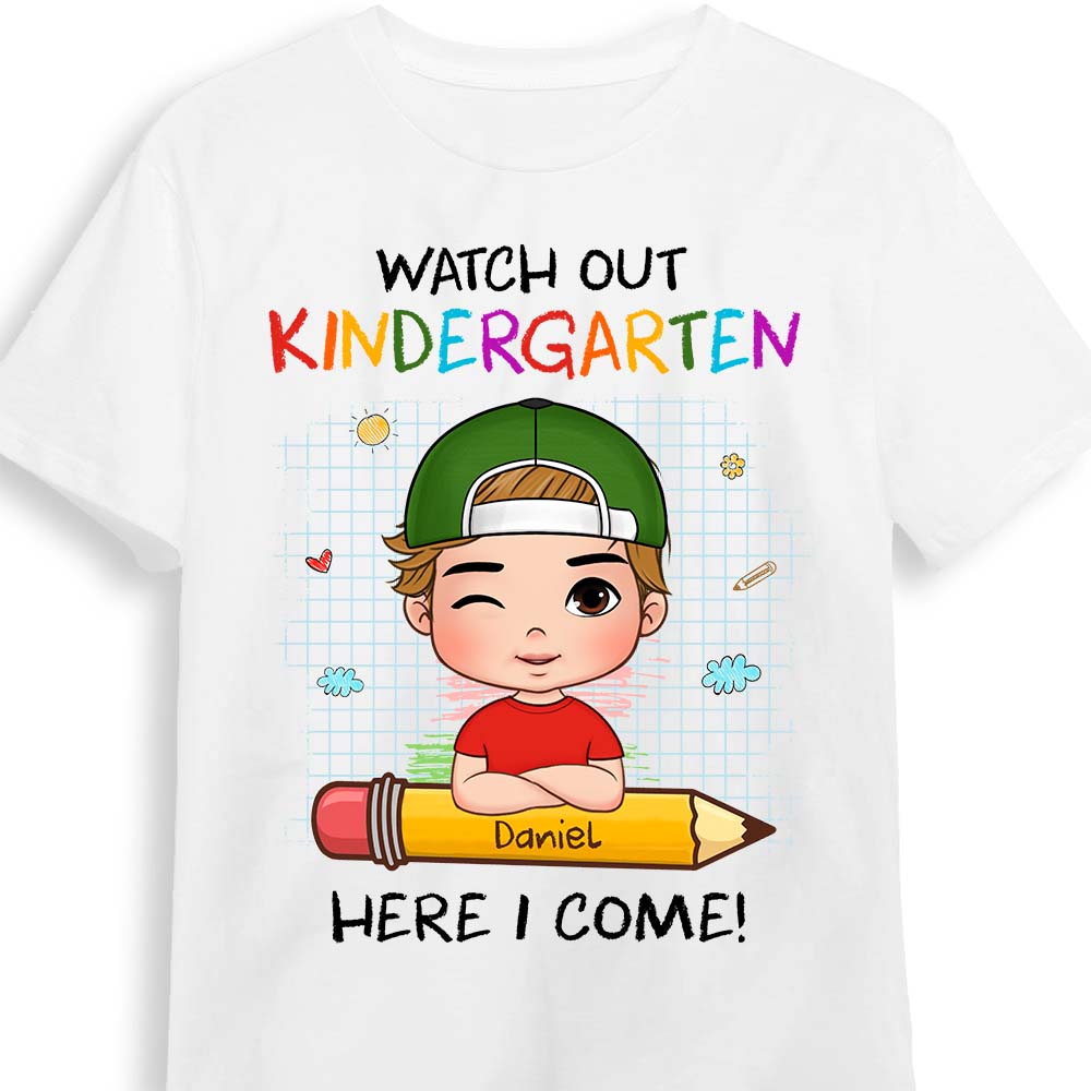 Personalized Back To School First Day Of School Gift For Grandson Watch Out Here I Come Kid T Shirt 27042 Mockup Black