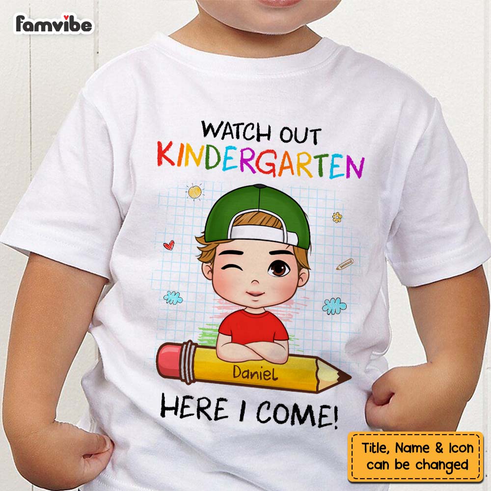 Personalized Back To School First Day Of School Gift For Grandson Watch Out Here I Come Kid T Shirt 27042 Mockup Black