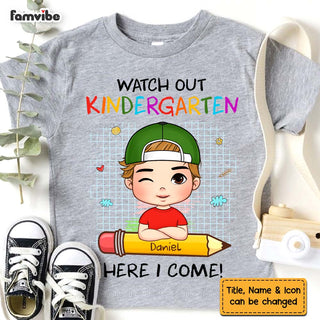 Personalized Back To School First Day Of School Gift For Grandson Watch Out Here I Come Kid T Shirt 27042 Mockup Black