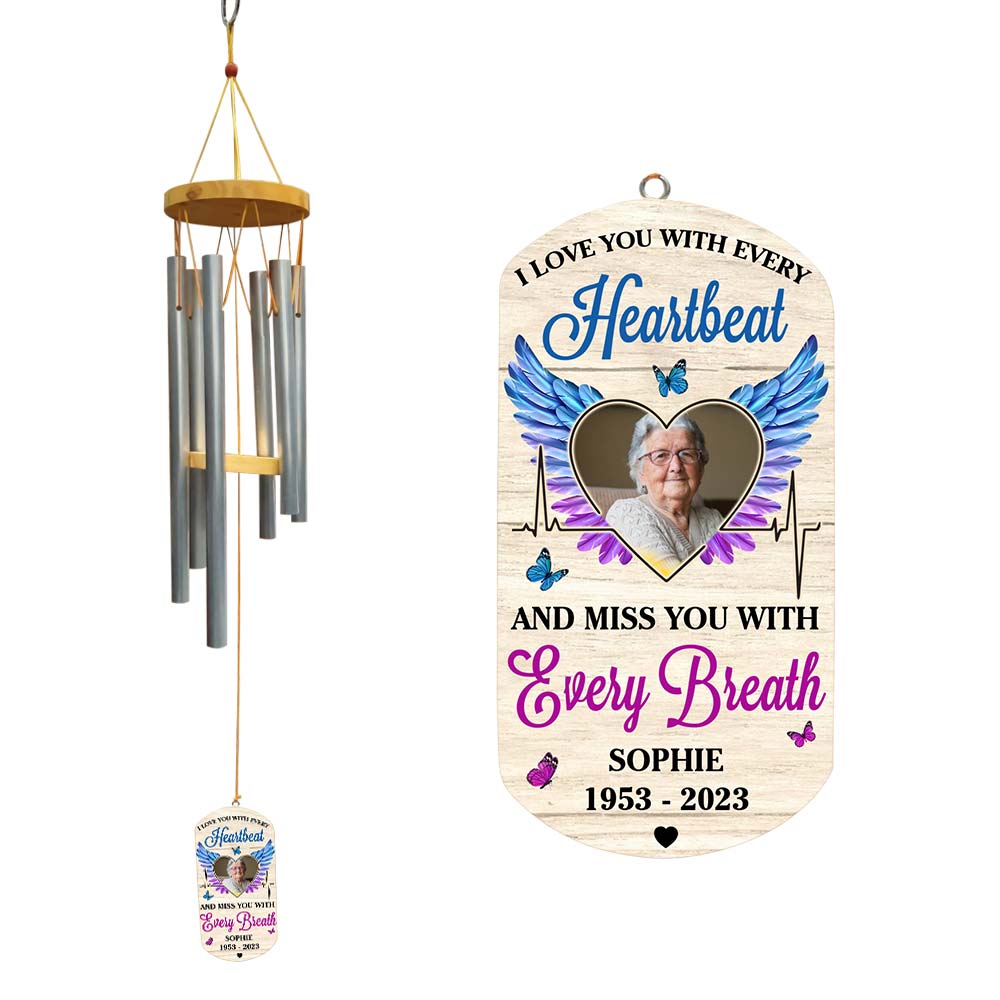 Personalized Memorial Gift Love And Miss You With Every Breath And Heartbeat Wind Chimes 27044 Primary Mockup