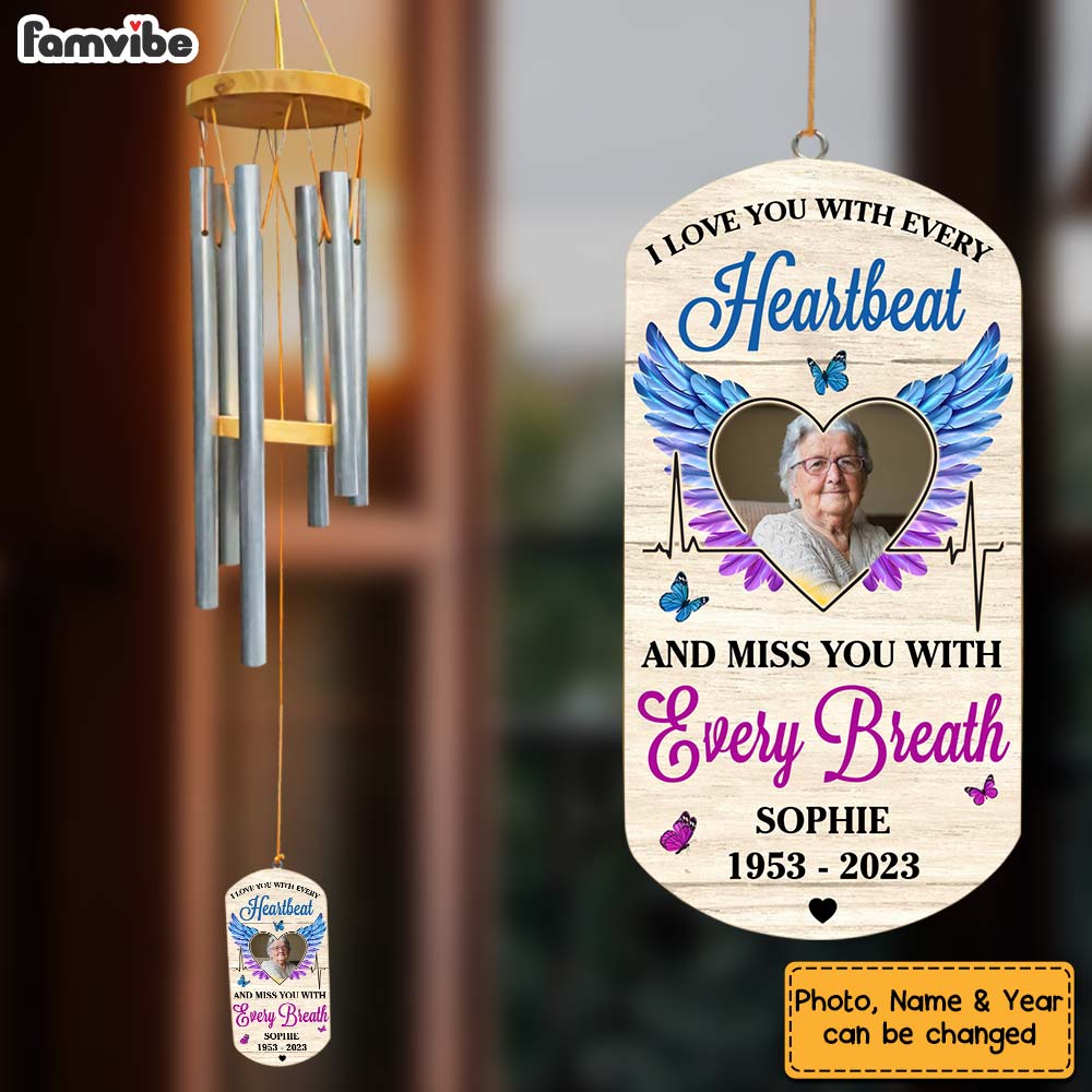 Personalized Memorial Gift Love And Miss You With Every Breath And Heartbeat Wind Chimes 27044 Primary Mockup