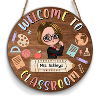 Personalized Back To School Gift For Teacher Welcome To Classroom Round Wood Sign 27047 thumb 1
