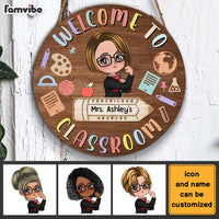 Personalized Back To School Gift For Teacher Welcome To Classroom Round Wood Sign 27047 thumb 1