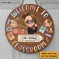 Personalized Back To School Gift For Teacher Welcome To Classroom Round Wood Sign 27047 thumb 1