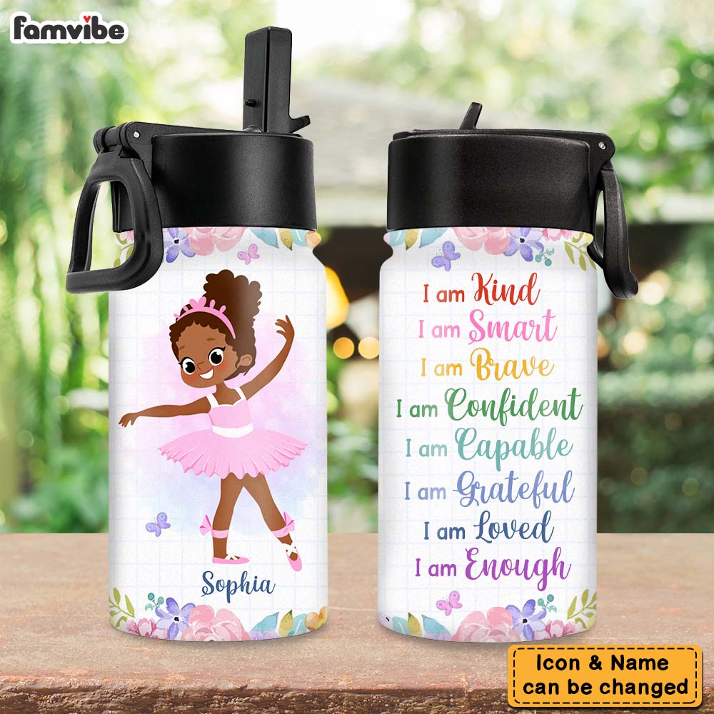 Personalized Gift For Granddaughter Hobby Ballet Kids Water Bottle With Straw Lid 27096 Primary Mockup