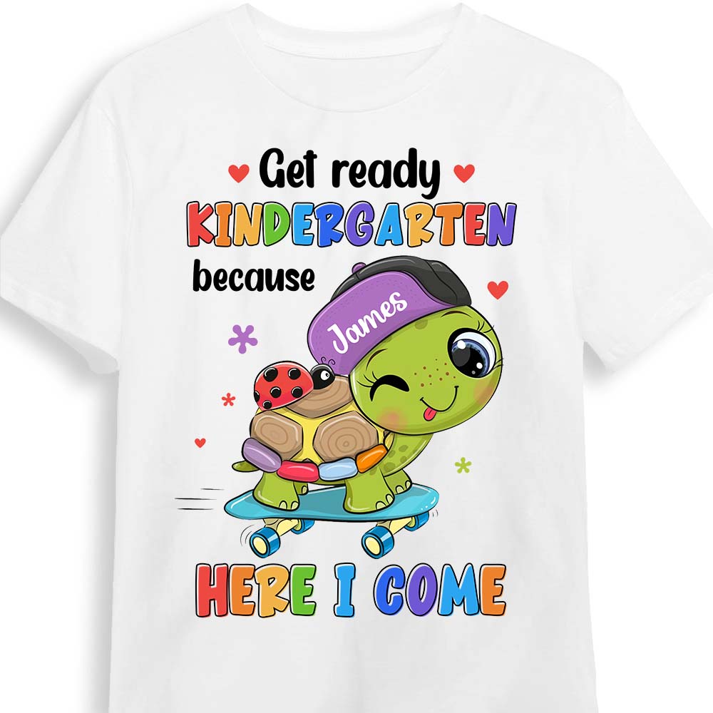 Personalized Gift For Son Grandson Turtle Kindergarten Here I Come Kid T Shirt 27113 Mockup Black