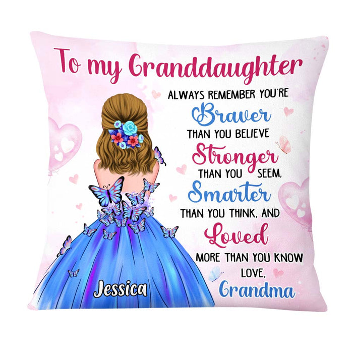 Personalized Gift For Granddaughter Braver Smarter Stronger Pillow 27122 1