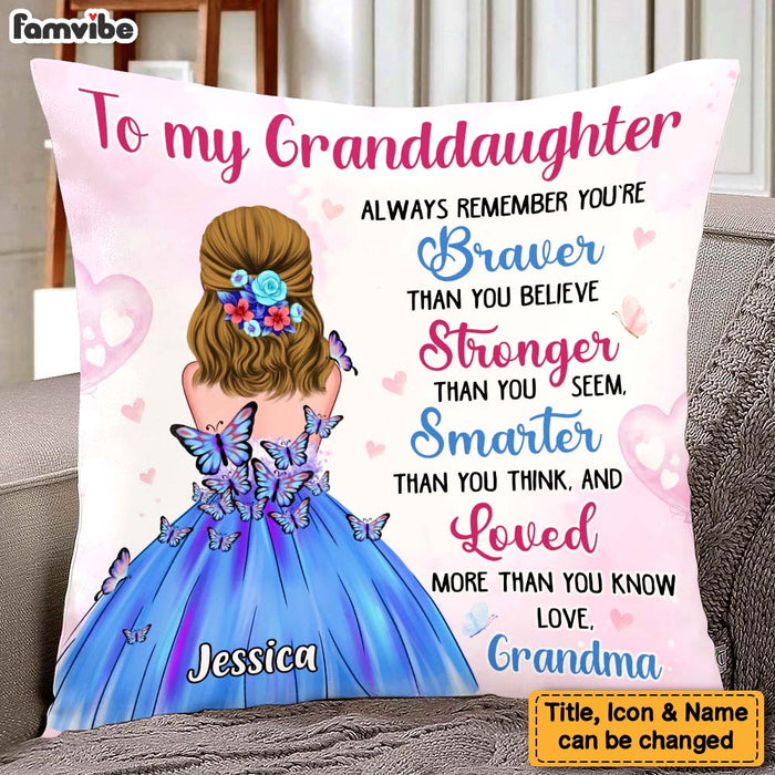 Personalized Gift For Granddaughter Braver Smarter Stronger Pillow 27122 1