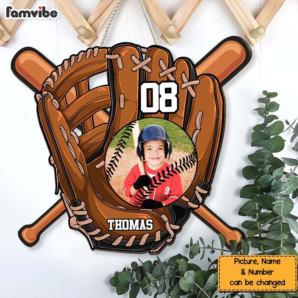 Personalized Gift For Grandson For Baseball Boy Upload Photo Wood Sign 27126 Primary Mockup