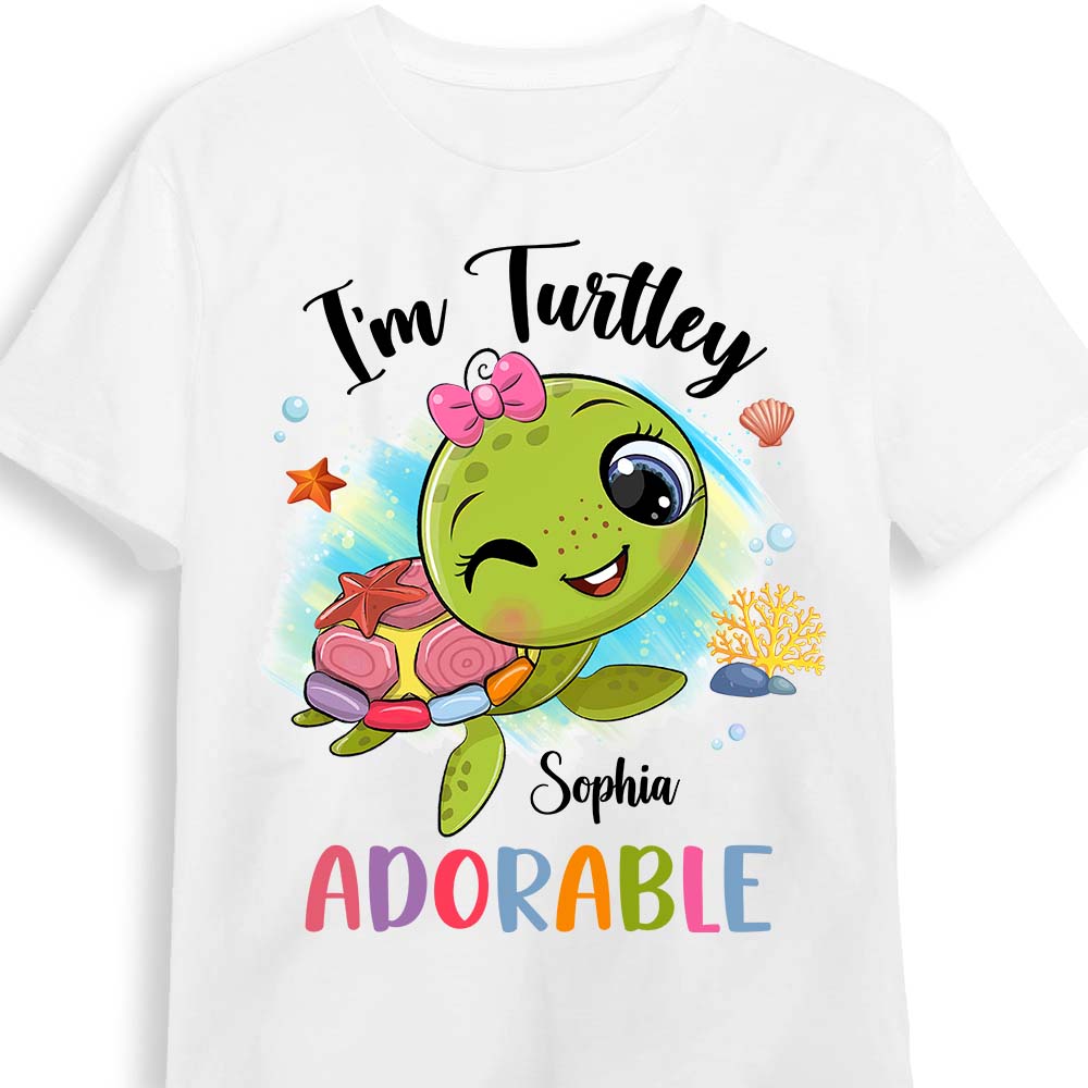 Personalized Gift For Granddaughter Grandson Turtle Kid I'm Turtley Adorable Kid T Shirt 27129 Mockup White